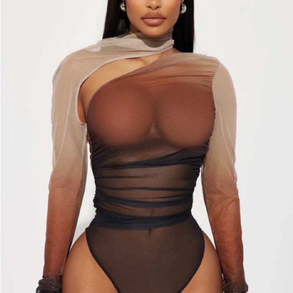 Fashion Nova Sheer Brown and Black Bodysuit